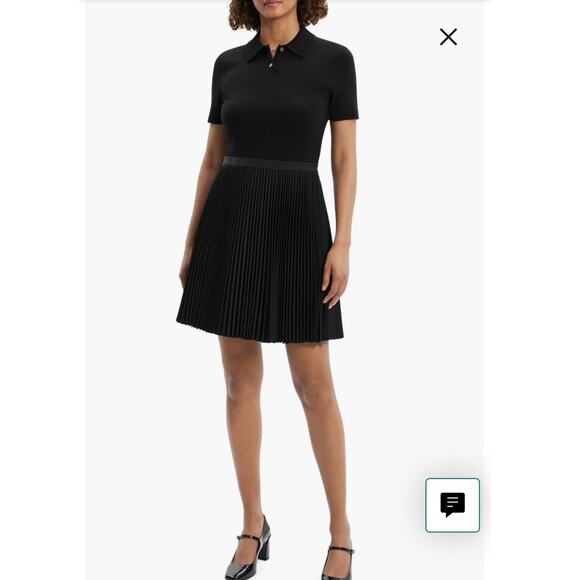 Women’s Theory Pleated Mixed Media Polo Dress in Black SZ 6 - Picture 1 of 7